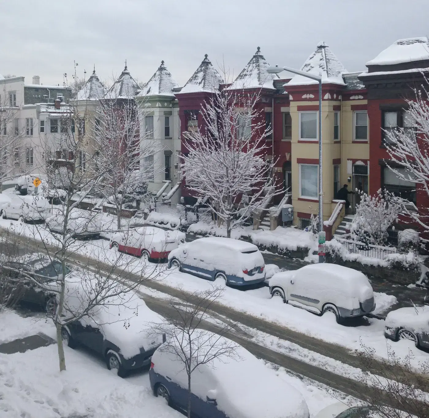 Bloomingdale rowhouses under fresh snow, Washington, D.C.