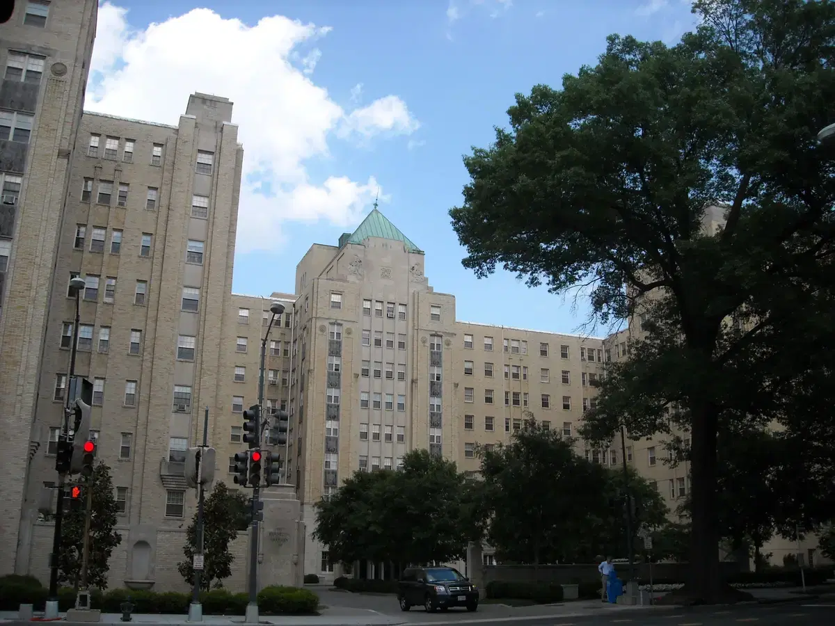 The Kennedy-Warren's art-deco facade and copper roof on Connecticut Avenue NW, Washington, D.C.