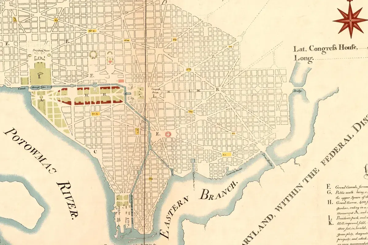 Part of L'Enfant's plan of Washington: East Capitol Street running from the Capitol to a bridge over the Eastern Branch