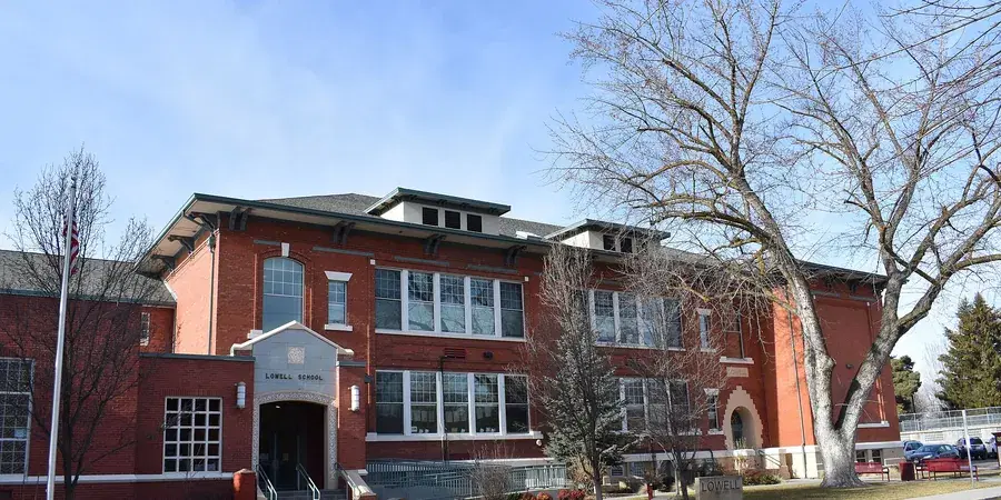 The brick campus of Lowell School near Colonial Village, Takoma, Washington, D.C.