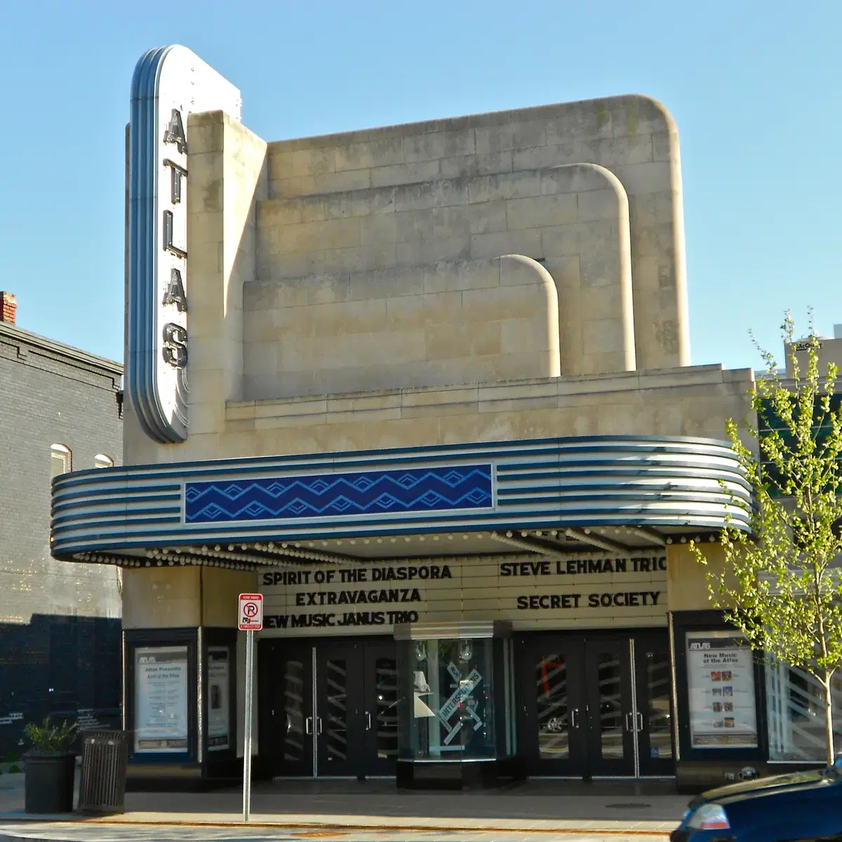 The Art Deco facade and marquee of the Atlas Performing Arts Center on H Street NE, Washington, D.C.