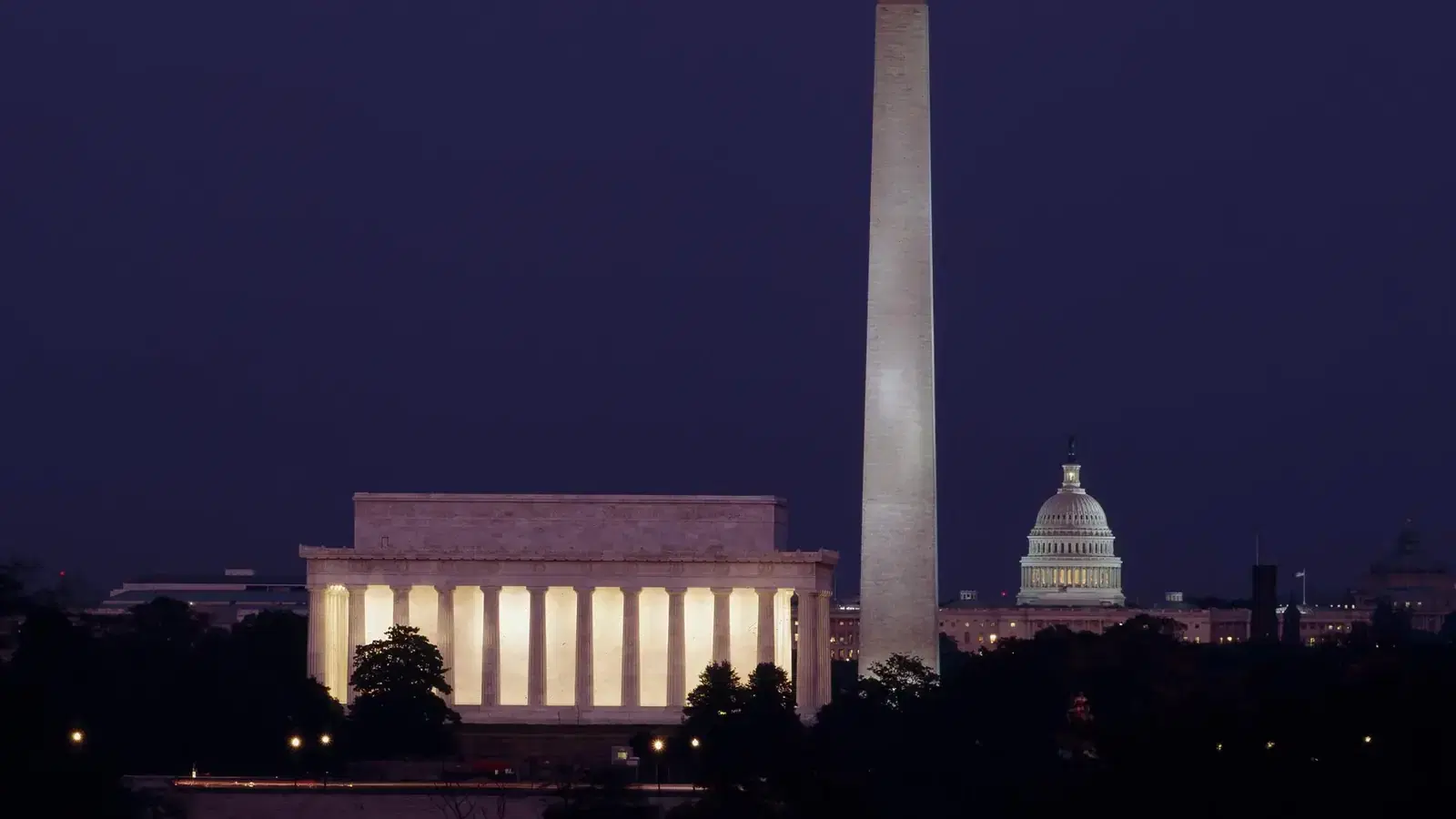 Dusk over the National Mall — the Lincoln Memorial, Washington Monument, and U.S. Capitol, Washington, D.C.