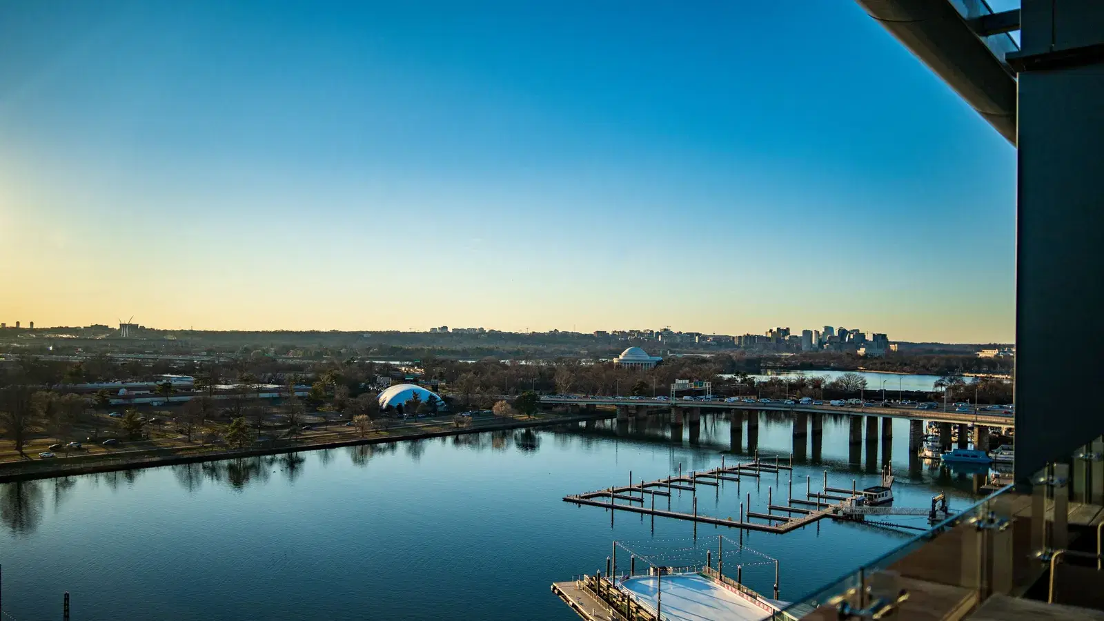 Dusk over the Anacostia marina and the Capitol Riverfront, Washington, D.C.