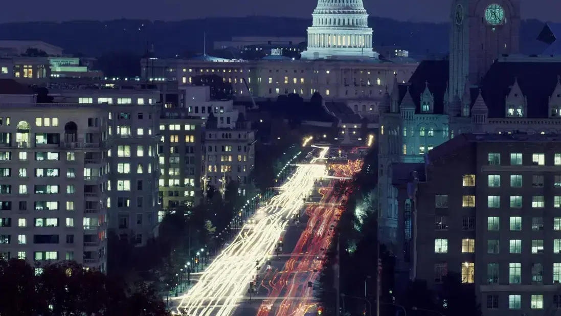Dusk view of Pennsylvania Avenue in Washington, DC