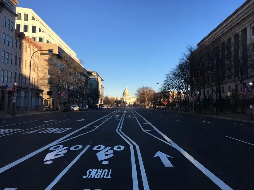 Pennsylvania Ave protected bike lanes leading straight to the US Capitol