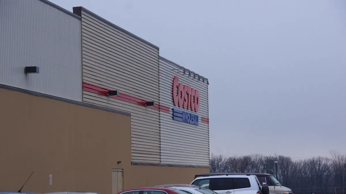 The Costco Wholesale sign on the side of the warehouse at the Shops at Dakota Crossing