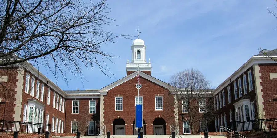 The brick facade and white cupola of Lafayette Elementary School, Chevy Chase, Washington, D.C.