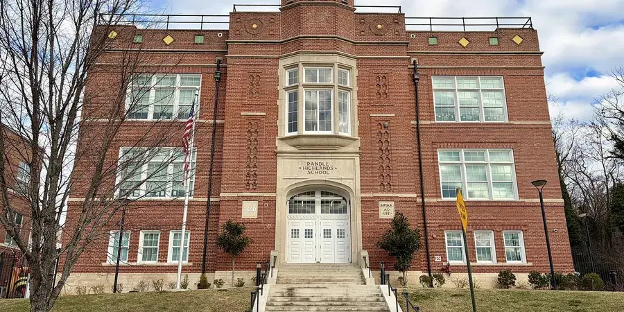 The 1911 brick Randle Highlands Elementary School on its hilltop at 30th Street SE, Washington, D.C.