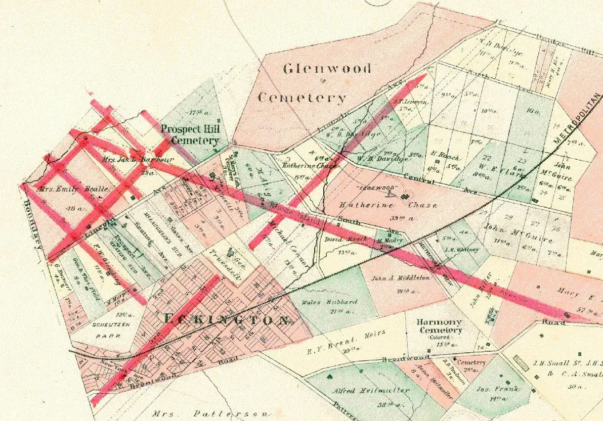 An 1887 survey map of Northeast Washington showing the Edgewood estate of Katherine Chase, Rhode Island Avenue and the Metropolitan Branch railroad