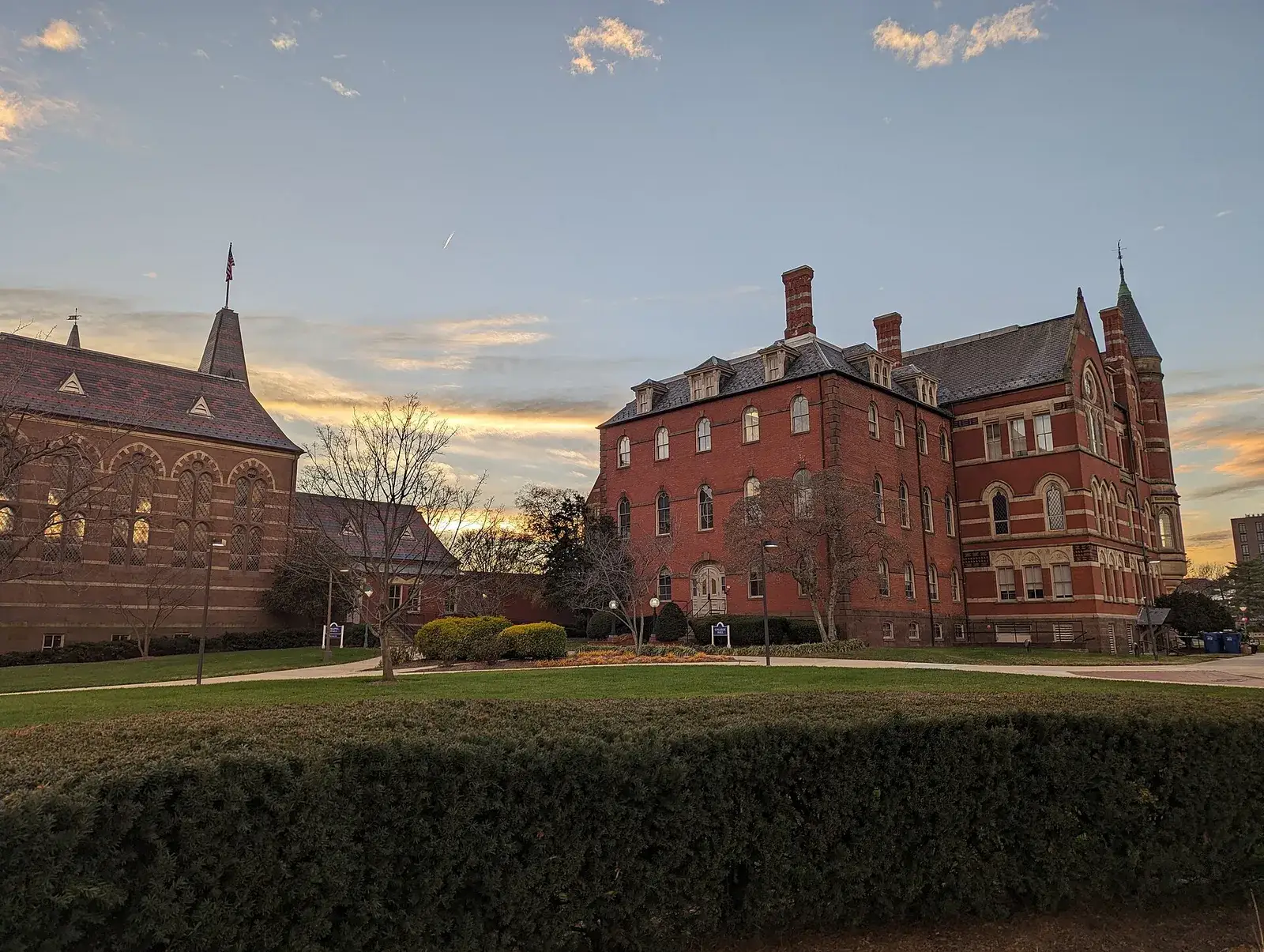 Chapel Hall and College Hall at Gallaudet University at sunset